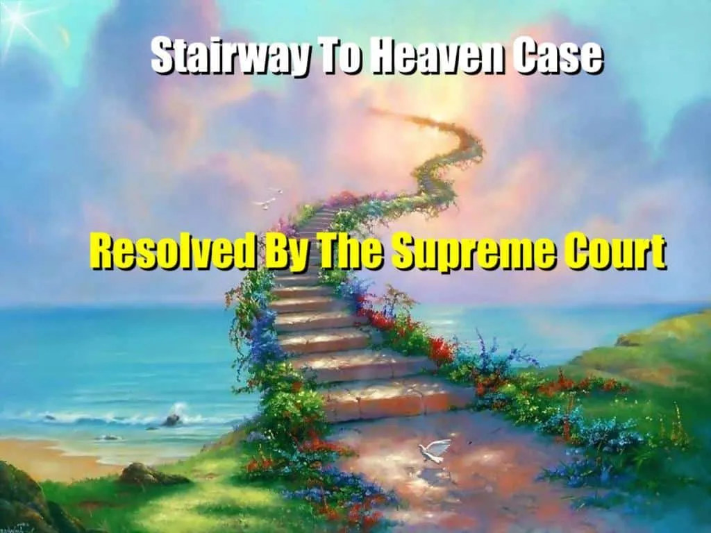 Stairway to heaven with colorful flowers, leading to clouds, symbolizing divine resolution, Supreme Court ruling, spiritual j