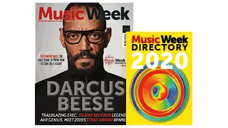 Darcus Beese featured on Music Week cover; music industry leader, executive, and record executive with glasses and beard.