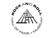 Rock and Roll Hall of Fame logo with musical notes and museum name, representing iconic music history and preservation.