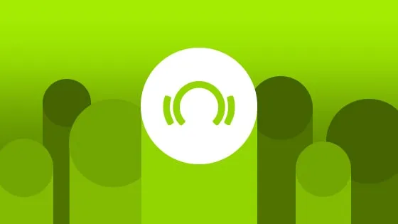 Headphone icon with abstract green background representing music streaming or audio technology concepts.