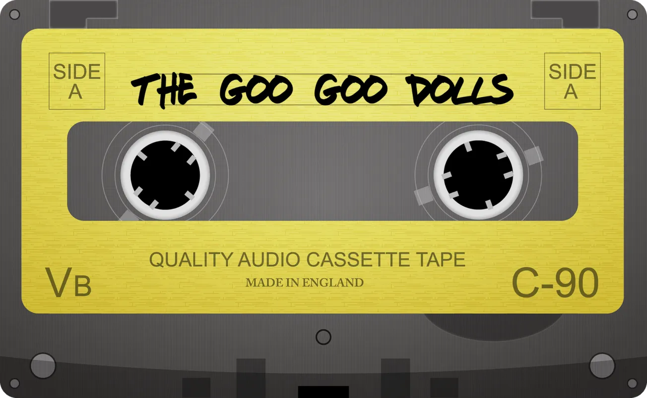 Cassette tape labeled "The Goo Goo Dolls" side A, music recording, vintage analog cassette, music industry, audio recording e