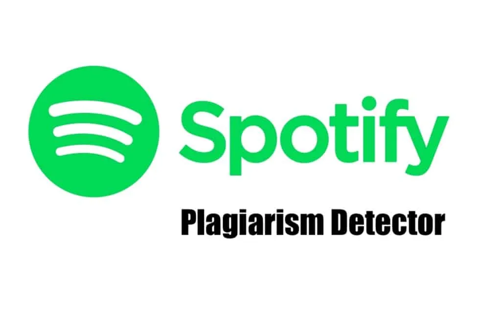 Spotify plagiarism detector logo, green and black text, music streaming, content originality, digital music, copyright protec