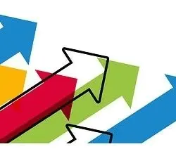 Arrow graph with colorful upward-trending arrows representing music industry growth and analytics.