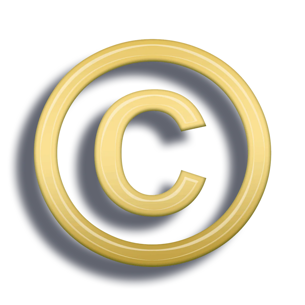 Copyright symbol in gold with black shadow background.