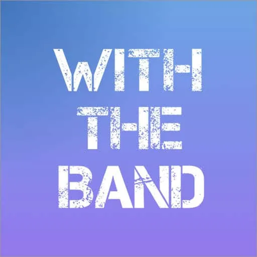 With the band music concert promotional poster featuring bold distressed text on a blue gradient background music marketing,