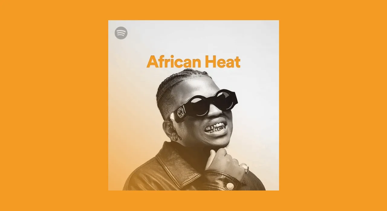 African Heat music album cover featuring a confident individual wearing sunglasses and a leather jacket, representing African