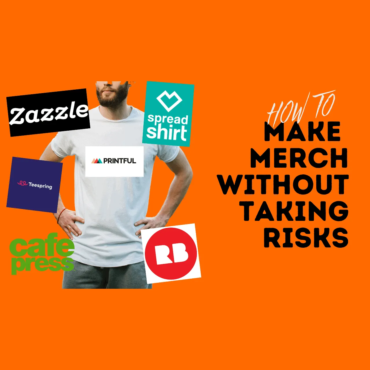 Viral merchandise brands and platforms like Zazzle, Spreadshirt, Printful, Teespring, CafePress, and Redbubble showcasing how