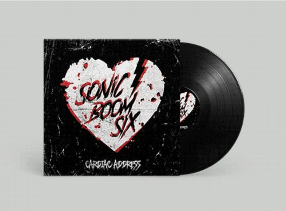 Sonic boom six vinyl record album cover with a cracked heart design and bold red lettering, music, punk rock, album artwork,