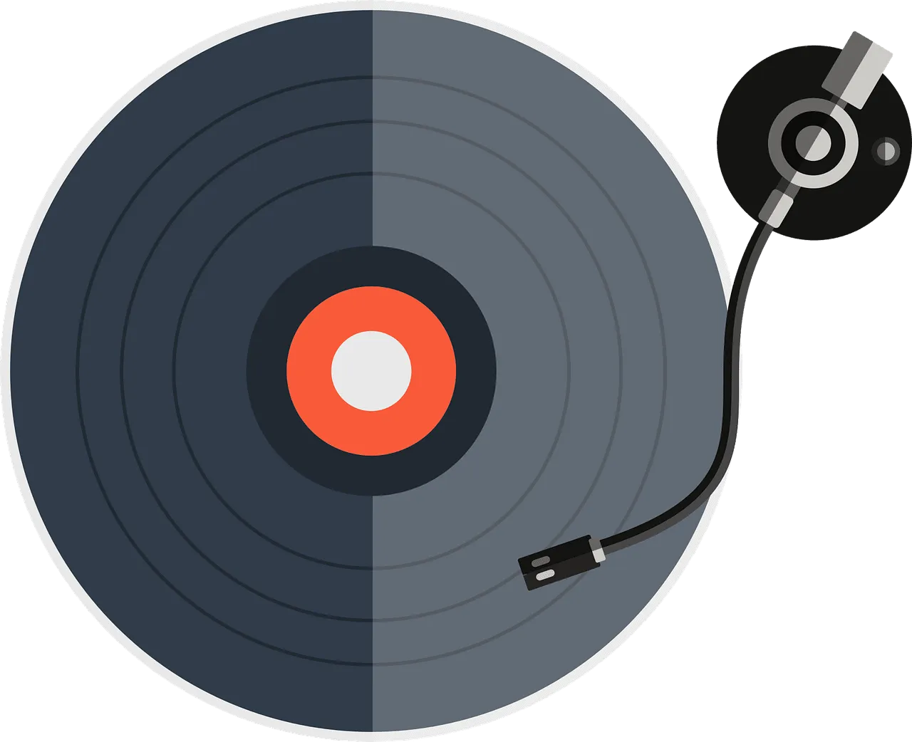 Vinyl record with turntable and tonearm for music playback and DJing, digital audio equipment, music production and sound rec