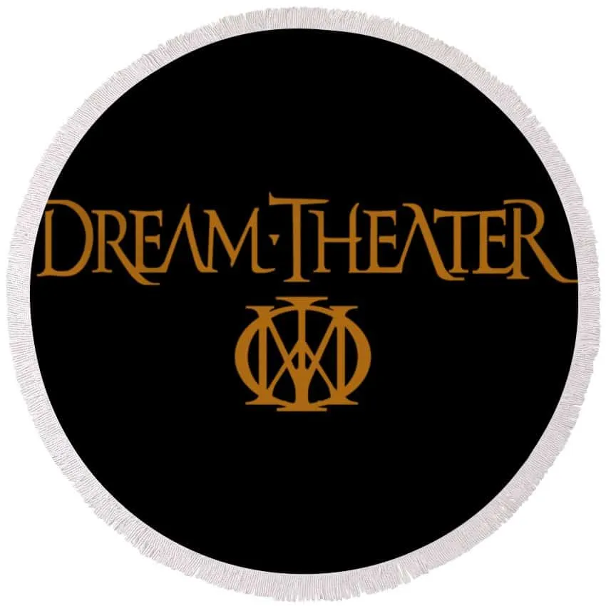 Dream Theater band logo embroidered patch, music merchandise, progressive metal band memorabilia, black and gold design, rock