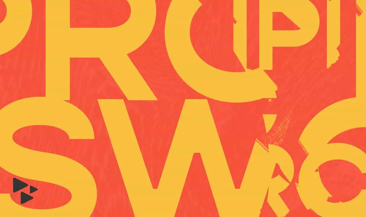 Bold yellow and red graphic design with overlapping text and a play button icon, representing cutting-edge music industry new