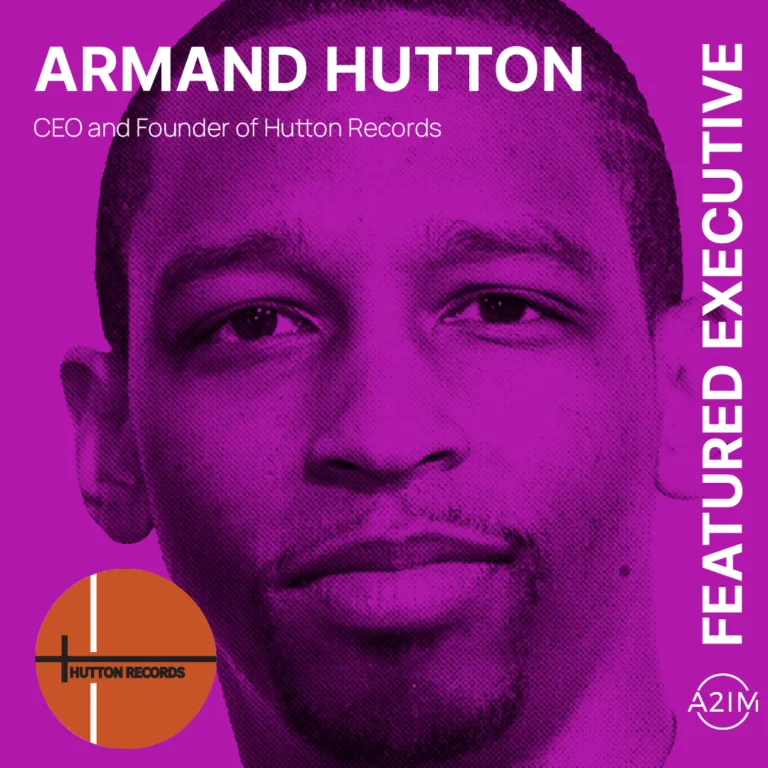Armand Hutton CEO and founder of Hutton Records, featured in a vibrant digital portrait for Hypebot, highlighting music indus