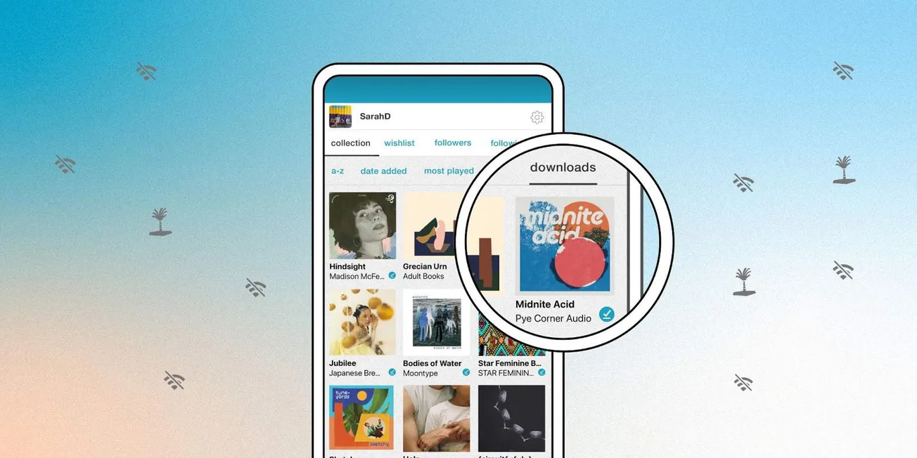 A collection of digital music and audiobook downloads displayed on a smartphone screen, highlighting music listening, downloa