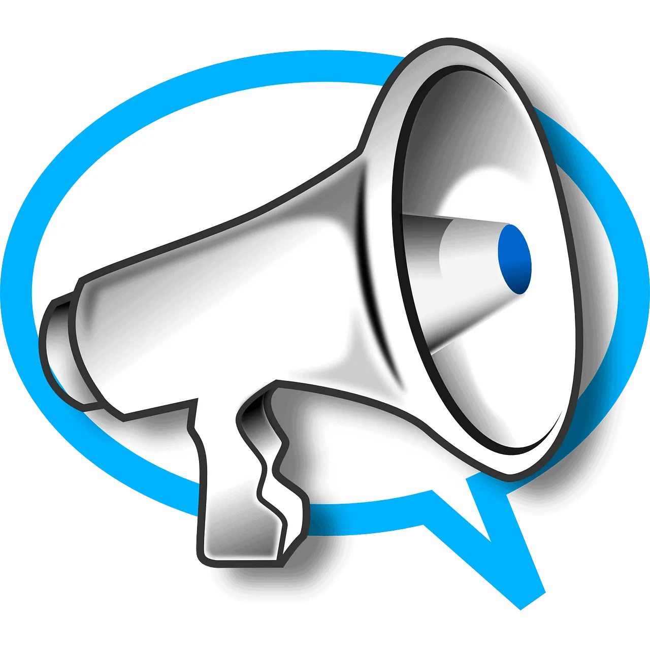 Megaphone with speech bubble, digital illustration of marketing and announcements, emphasizing music industry, social media,