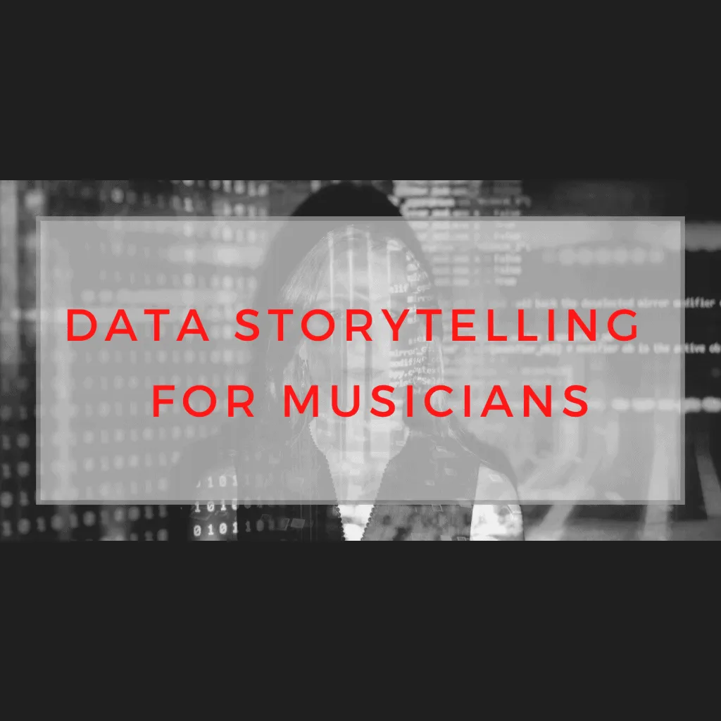 AI-generated image showcasing data storytelling for musicians in a digital environment, emphasizing technology, music industr