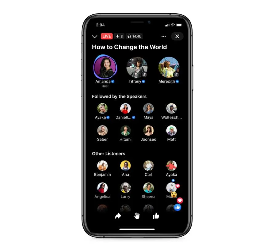 Live streaming app interface showing interactive panel with speakers and listeners for social media engagement Hypebot music