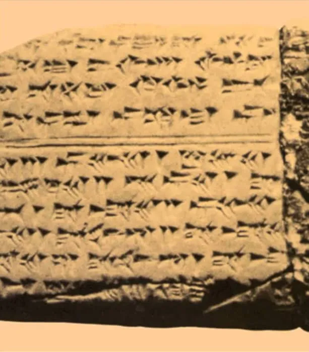 Ancient clay tablet with cuneiform writing, showcasing early Mesopotamian script and record-keeping techniques.