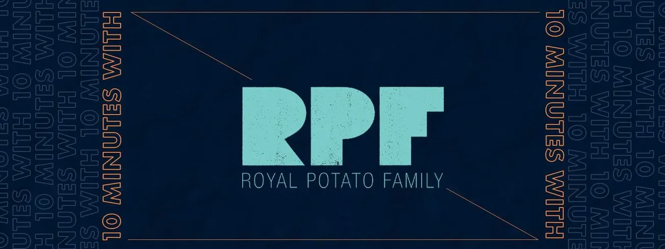 Royal Potato Family logo on a dark background with minimalistic design and bold typography.