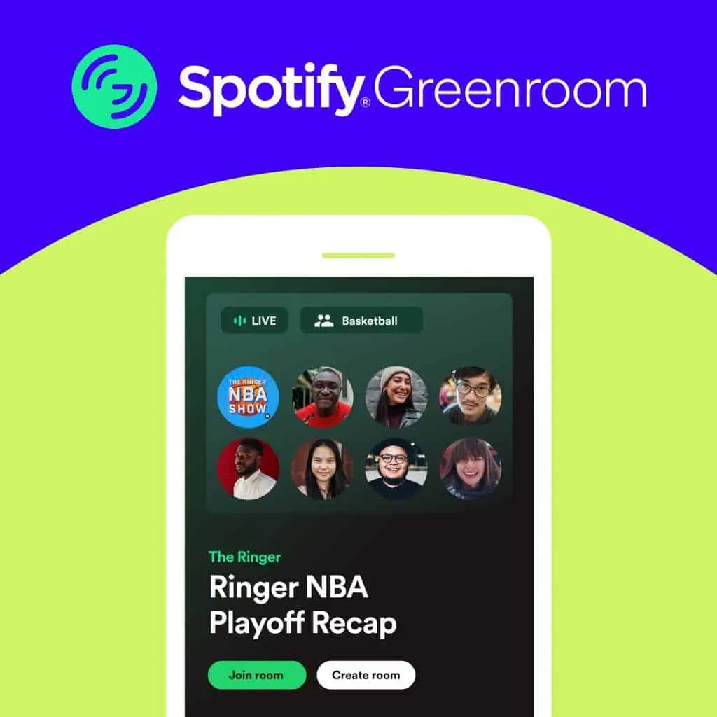 Ringer NBA Playoff Recap on Spotify Greenroom app showcasing live sports discussion and fan engagement for basketball enthusi