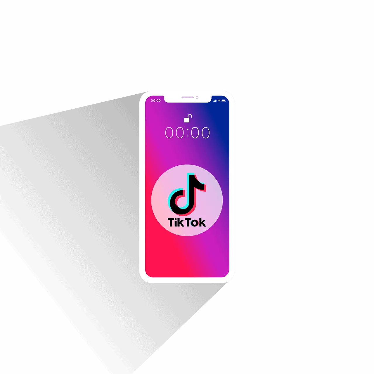 TikTok app on a smartphone screen with colorful gradient background showcasing popular social media platform for music, dance
