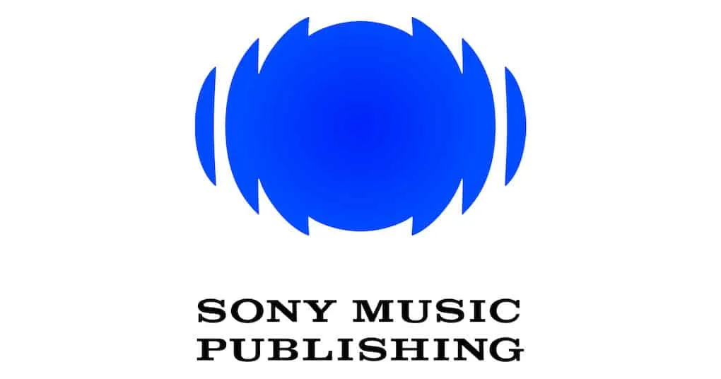 Blue Sony Music Publishing logo with soundwave graphic and text, representing music rights management, music publishing, and