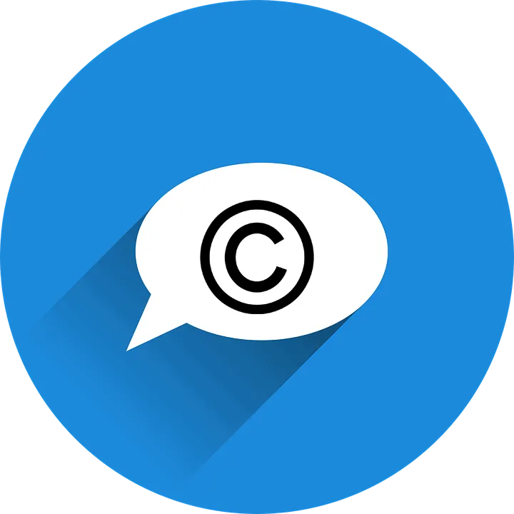 Copyright symbol in speech bubble icon for digital content and media licensing.