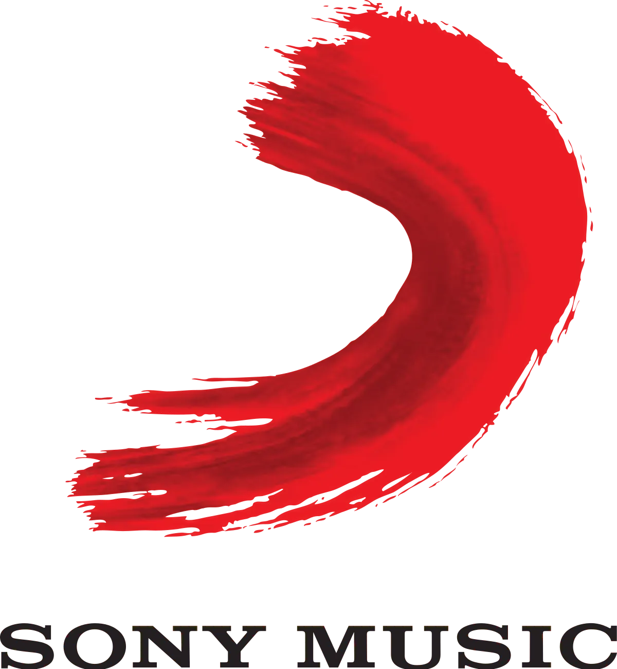 Dynamic red Sony Music logo with brushstroke design, representing innovation and energy in the music industry. Perfect for br