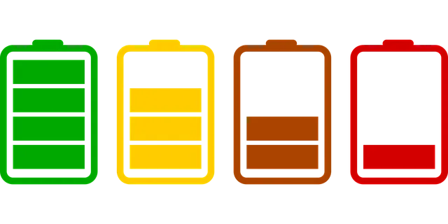Full battery charge level indicator showing four stages in green, yellow, brown, and red colors representing battery health a