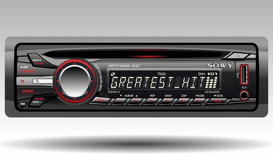 MP3 car stereo receiver with digital display, Bluetooth, USB, and AUX inputs for enhanced in-car audio entertainment.