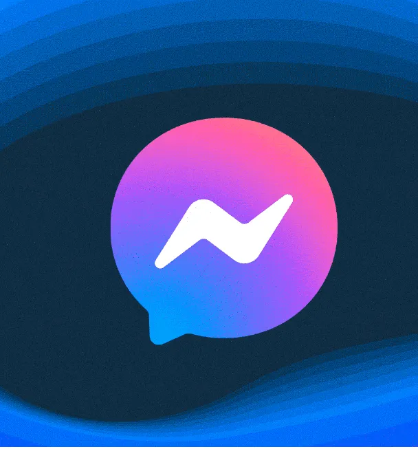 Chatbot icon with Facebook Messenger branding in vibrant gradient colors for digital communication and social media marketing