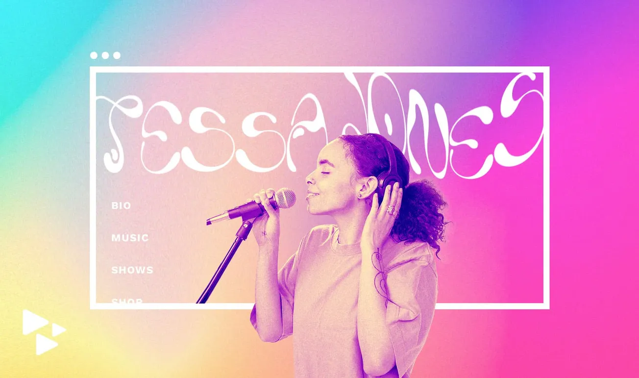 Vibrant colorful background with a female singer wearing headphones, singing into a microphone, representing music, singing,