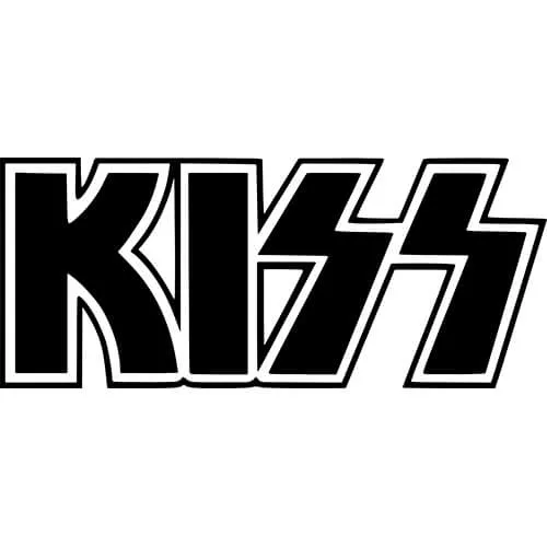 KISS band logo, classic rock band insignia with bold black and white design, iconic 1970s rock logo for music fans and rock m