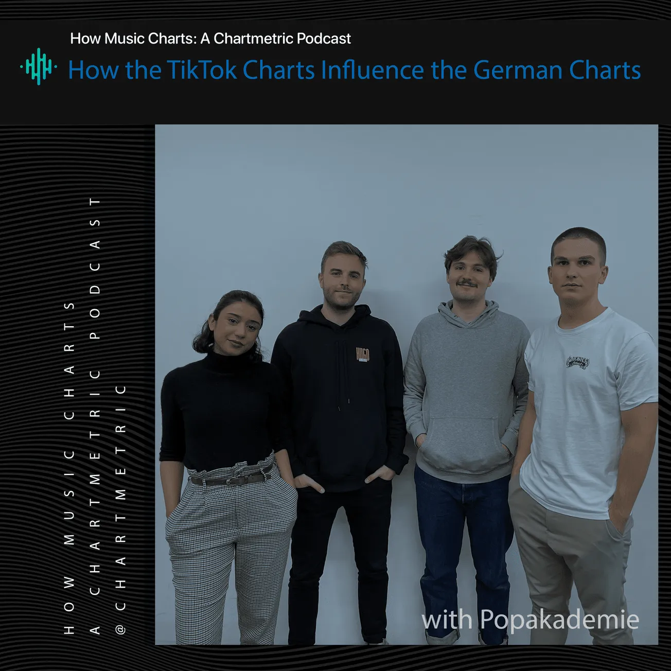 Music industry insights podcast with Popakademie, team of young professionals discussing music charts influence in Germany, m