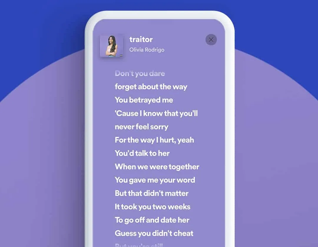 Olivia Rodrigo traitor song lyrics displayed on a smartphone screen, representing music, pop culture, lyrical content, and di