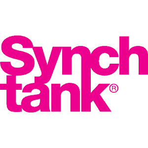 Synchtank logo displayed on a vibrant pink background, representing digital music rights management, licensing, and royalty s