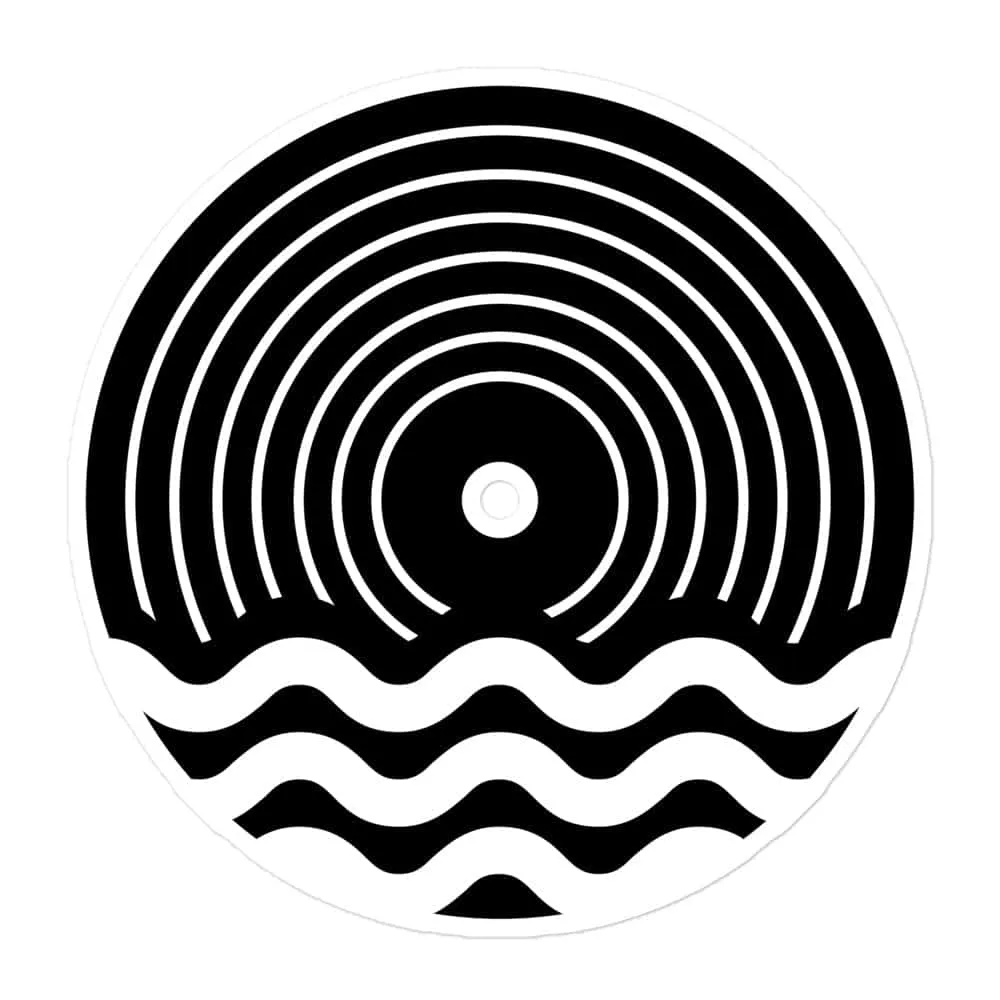 Abstract black and white concentric circles with wave pattern, modern design, minimalist logo for music, media, or entertainm