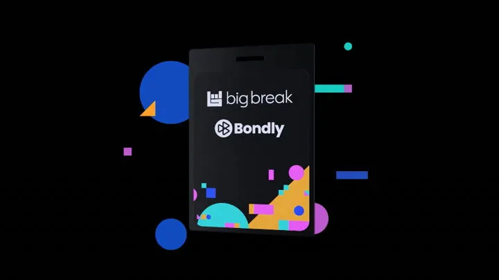 Big Break and Bondly logos displayed on a dark smartphone screen with colorful abstract shapes, representing music industry i