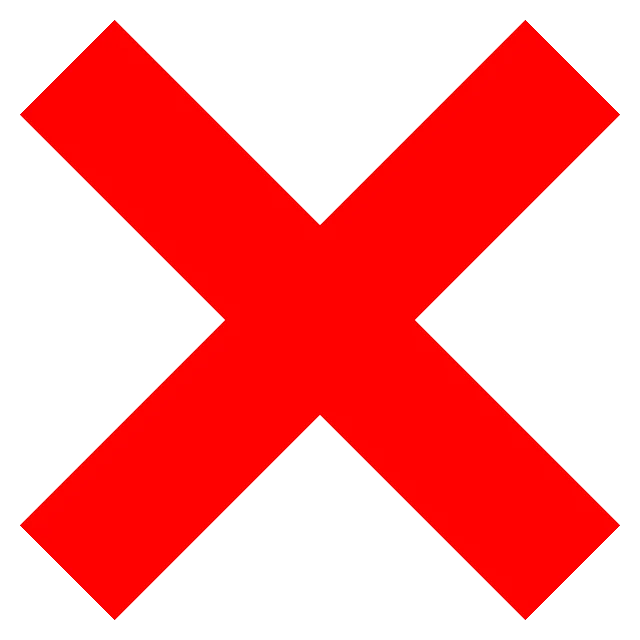 Red cross symbol, commonly representing error or cancellation, on a white background.