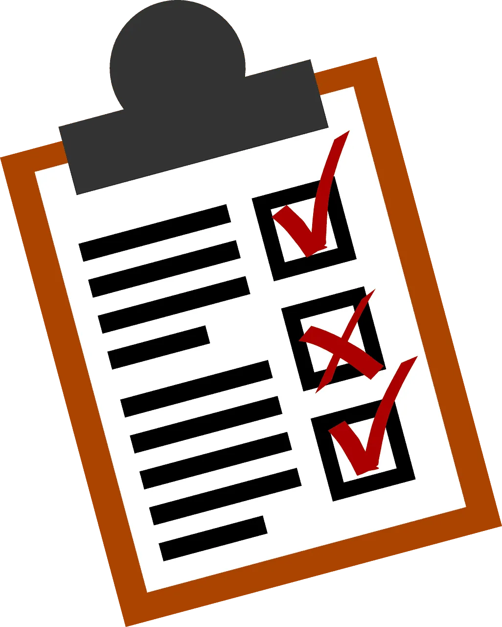 Checklist on clipboard with checkmarks and crosses, illustrating task completion and review, related to music industry workfl