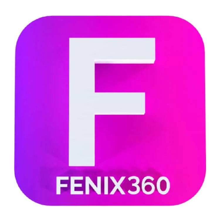 Fenix360 app logo in bright pink and purple gradient, representing music streaming, audio technology, and digital media platf