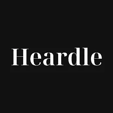 Heardle music game logo on black background, featuring bold white text.