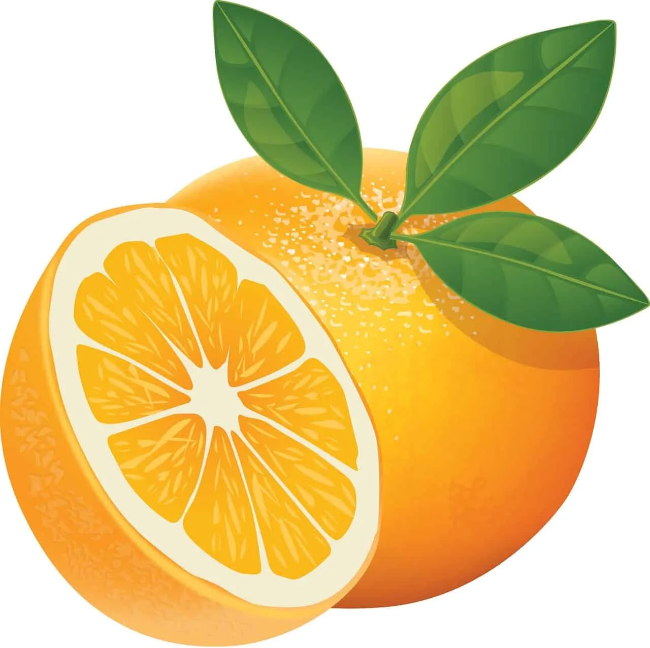 Fresh orange with leaves, citrus fruit and juicy half-sliced orange, vibrant and healthy, suitable for tropical fruit, vitami
