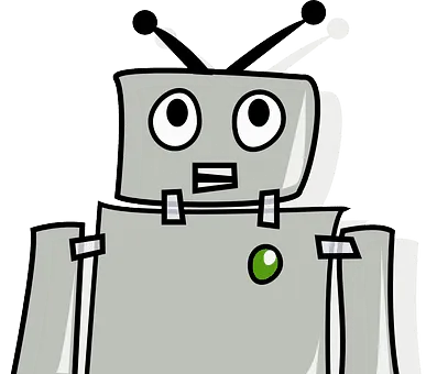 Futuristic robot cartoon representing technology, innovation, and digital progress, set against a white background.