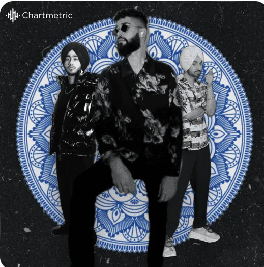 Vaporwave-inspired music band with three members posing against a mandala and starry background, emphasizing modern music tre