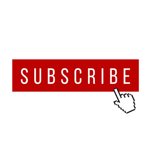 Subscribe button with pixelated hand cursor on red background for YouTube or online channel subscription prompts.