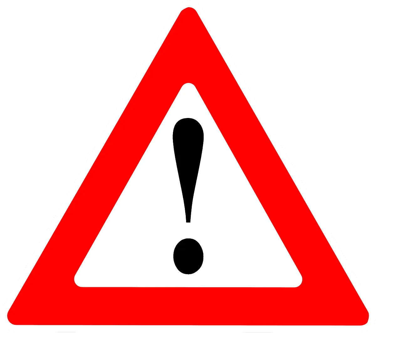 Warning sign with red triangle and black exclamation mark for safety alert.