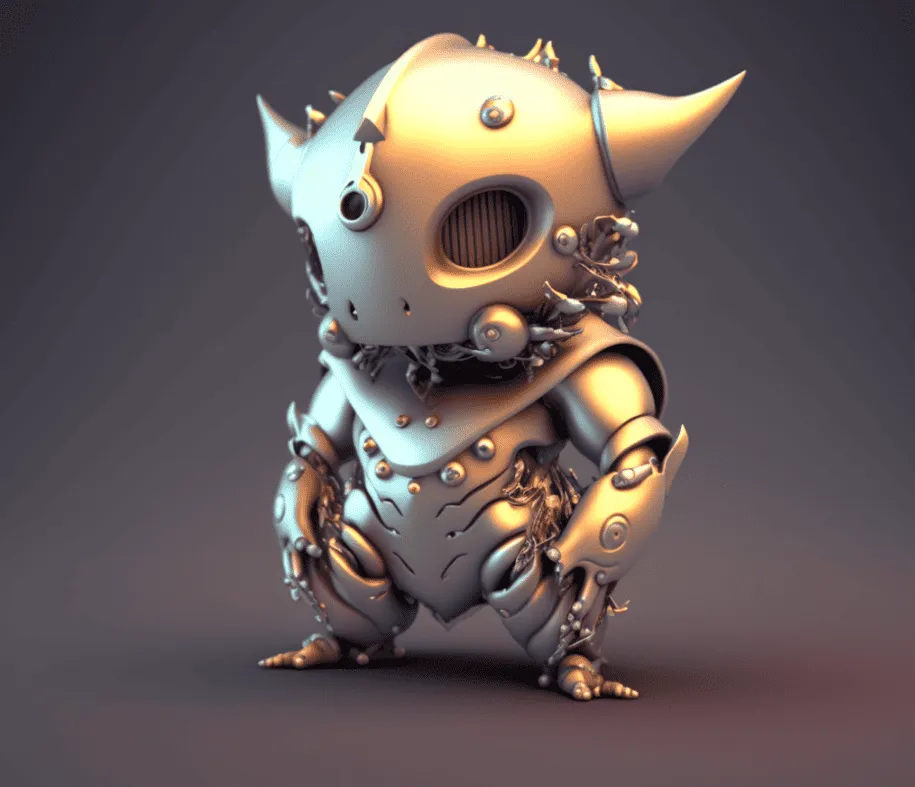 Robotic monster character with a helmet and mechanical limbs for digital art showcases, gaming, and entertainment content.