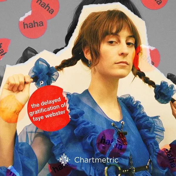 Fresh indie musician Faye Webster promotional image, incorporating vibrant colors and layered text elements for visual intere