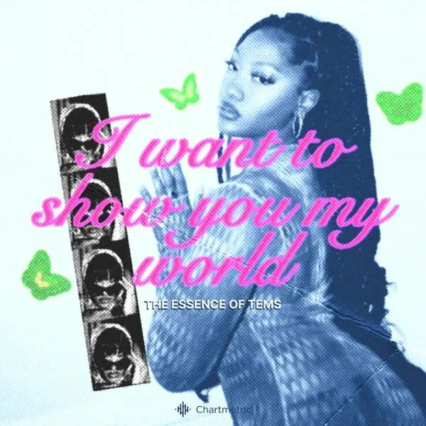 Vibrant digital artwork featuring a woman with bold makeup, colorful butterflies, and the text "I want to show you my world"