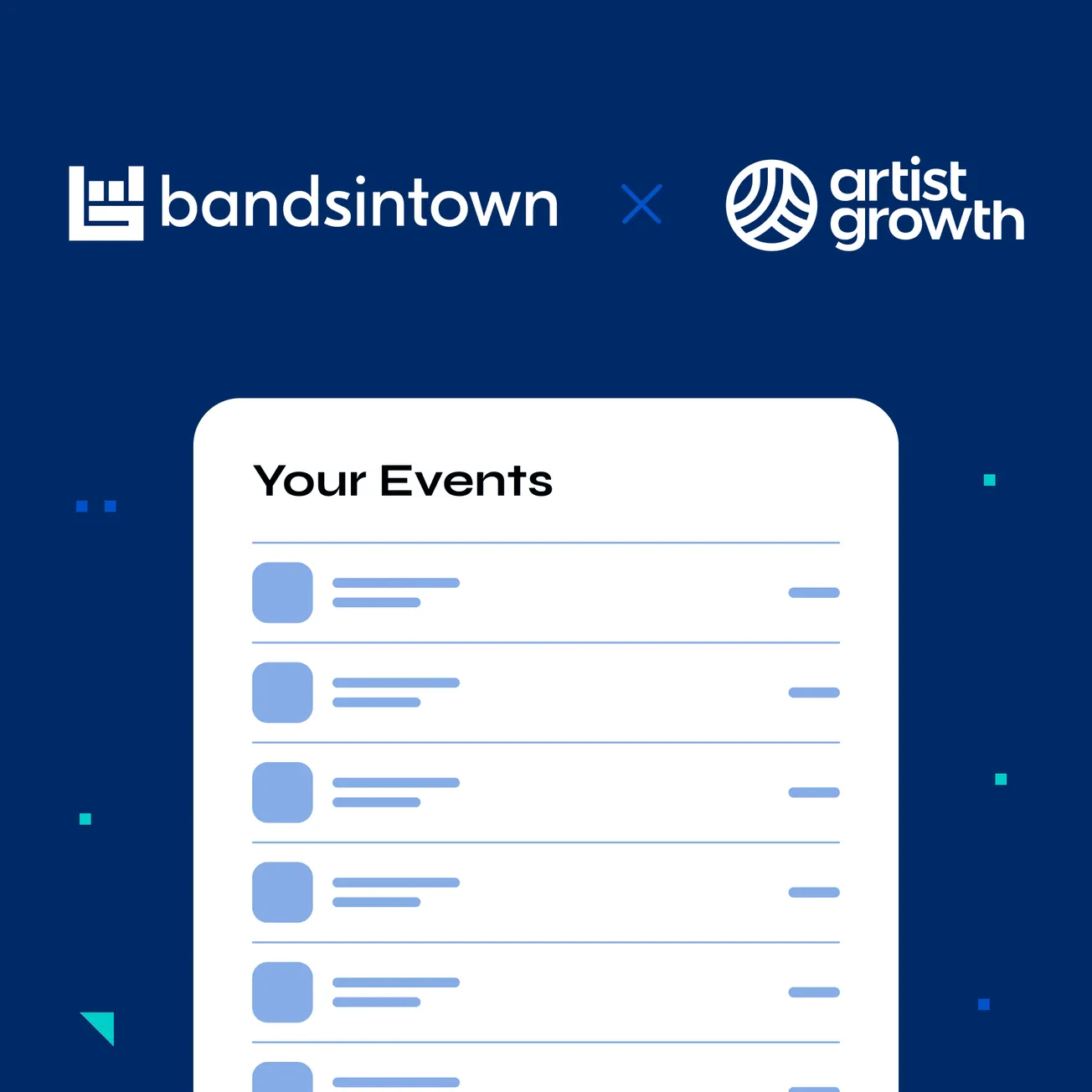 Event management platform collaboration with bandsintown and artist growth, showcasing concert schedules, music promotion, au